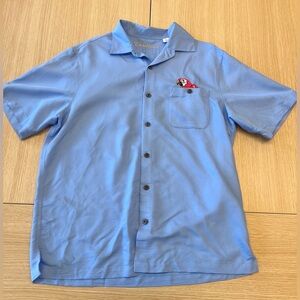 Caribbean Button Down Shirt Men's Large Blue Embroidered Parrot Tropical Design